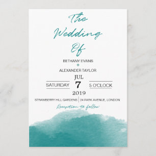 Moderne Blauwgroen Blue Waterverf Script Wedding I Kaart