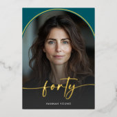 Moderne Blauwgroen boog veertigste verjaardag Folie Uitnodiging (Voorkant)