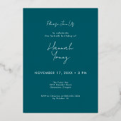 Moderne Blauwgroen boog veertigste verjaardag Folie Uitnodiging (Achterkant)