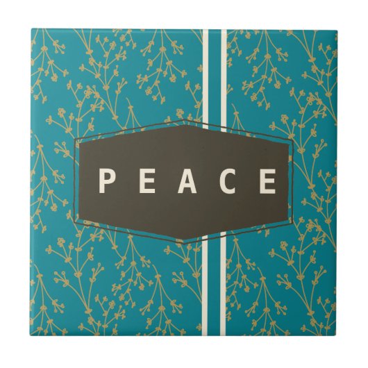 Moderne Blauwgroen Botanische Berry Peace Tegeltje (Voorkant)