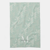Moderne Blauwgroen botanische bladeren Monogram sc Theedoek (Verticaal)