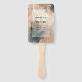 Moderne blauwgroen bruiloft met bohemen, schilderi handwaaier (Voorkant)