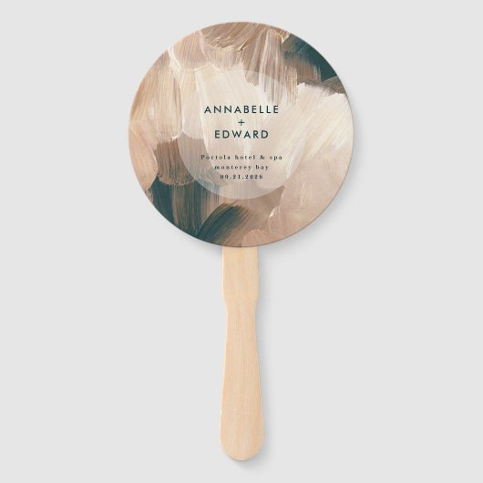 Moderne blauwgroen bruiloft met bohemen, schilderi handwaaier (Voorkant)