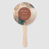 Moderne blauwgroen bruiloft met bohemen, schilderi handwaaier (Voorkant)