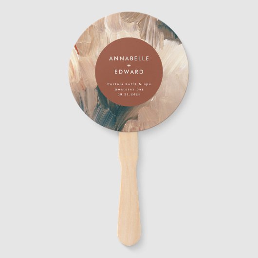 Moderne blauwgroen bruiloft met bohemen, schilderi handwaaier (Voorkant)