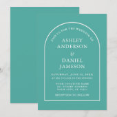 Moderne Blauwgroen bruiloft met stijlvolle Arch Kaart (Voorkant / Achterkant)