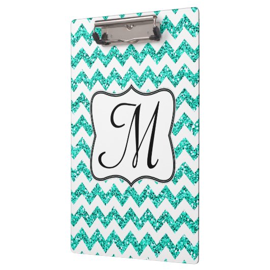 Moderne Blauwgroen Chevron Monogram Initiaal Clip Klembord (Links)