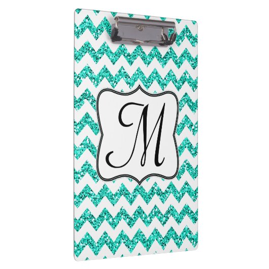 Moderne Blauwgroen Chevron Monogram Initiaal Clip  Klembord (Rechts)