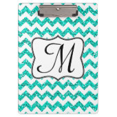 Moderne Blauwgroen Chevron Monogram Initiaal Clip  Klembord (Voorkant)