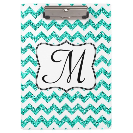 Moderne Blauwgroen Chevron Monogram Initiaal Clip Klembord (Voorkant)