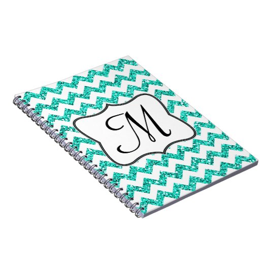 Moderne Blauwgroen Chevron Monogram Initiaal Notit Notitieboek (Rechterzijde)