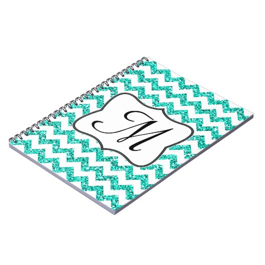 Moderne Blauwgroen Chevron Monogram Initiaal Notit Notitieboek (Linkerzijde)