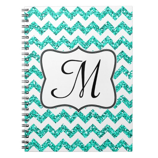 Moderne Blauwgroen Chevron Monogram Initiaal Notit Notitieboek (Voorkant)