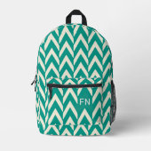 Moderne Blauwgroen Chevron Monogram Initialen Bedrukte Rugzak (Voorkant)