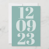 Moderne Blauwgroen datumtypografie Save The Date (Achterkant)