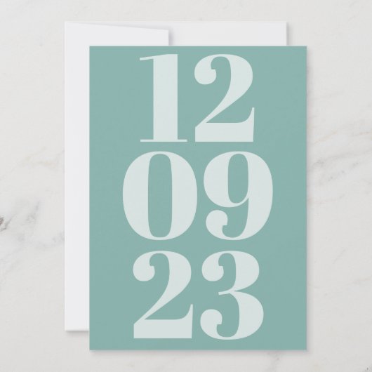 Moderne Blauwgroen datumtypografie Save The Date (Achterkant)