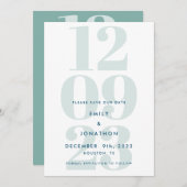Moderne Blauwgroen datumtypografie Save The Date (Voorkant / Achterkant)