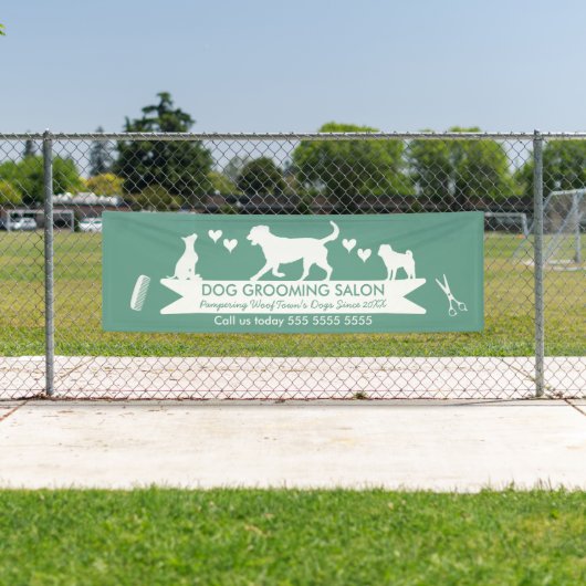 Moderne Blauwgroen Dog Silhouette Dog Grooming Sal Spandoek (Insitu)