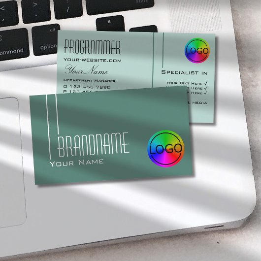 Moderne Blauwgroen, donkere, lichte kool met Logo Visitekaartje