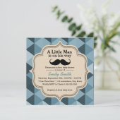Moderne Blauwgroen driehoeken Mustache Baby shower Kaart (Staand voorkant)