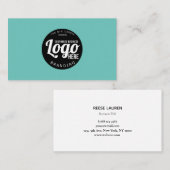 Moderne Blauwgroen Eenvoudige Logo Visitekaartje (Voorkant / Achterkant)