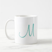 Moderne Blauwgroen elegant Light White Initiaal Mo Koffiemok (Links)