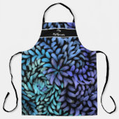 Moderne blauwgroen en blauwe roofbladen schort (Voorkant)