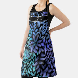 Moderne blauwgroen en blauwe roofbladen schort