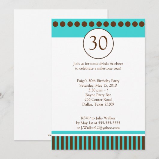 Moderne Blauwgroen en bruine uitnodigingen van vij (Voorkant / Achterkant)