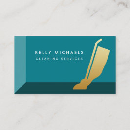 Moderne Blauwgroen en Faux Gold Vacuum reinigingsd Visitekaartje
