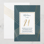 Moderne Blauwgroen en Gold 21e verjaardag Kaart (Voorkant / Achterkant)