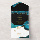 Moderne Blauwgroen en gouden bonte weddenschappen All In One Uitnodiging (Binnen)