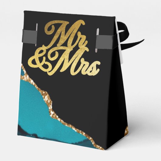 Moderne Blauwgroen en gouden bonte weddenschappen Bedankdoosjes (Achterkant)