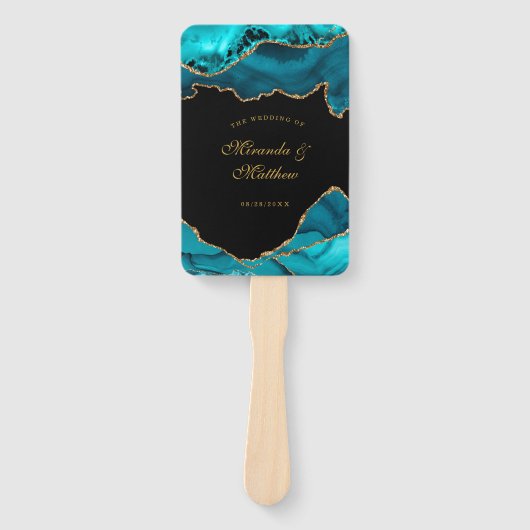 Moderne Blauwgroen en gouden bonte weddenschappen Handwaaier (Voorkant)