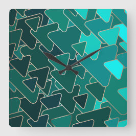 Moderne Blauwgroen en Gouden Geometrische Driehoek Vierkante Klok