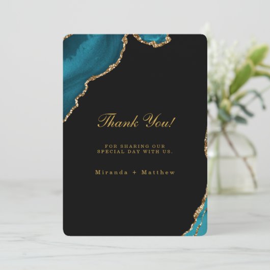 Moderne Blauwgroen en gouden oorkonde bruiloft Kaart (Staand voorkant)