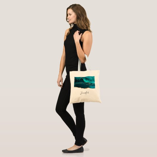 Moderne Blauwgroen en gouden toon Abstract ontwerp Tote Bag (Voorkant (model))