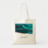 Moderne Blauwgroen en gouden toon Abstract ontwerp Tote Bag (Voorkant)