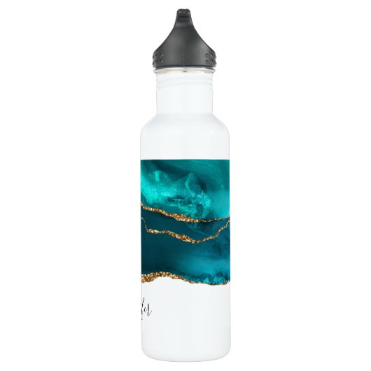 Moderne Blauwgroen en gouden toon Abstract ontwerp Waterfles (Rechts)