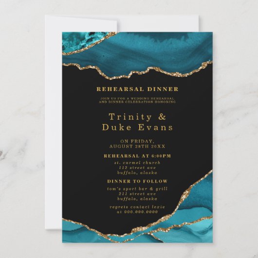 Moderne Blauwgroen en goudgesteente-repetitie Kaart (Voorkant)