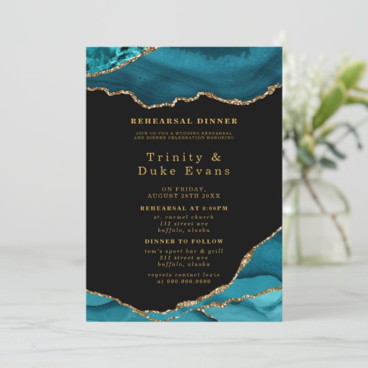 Moderne Blauwgroen en goudgesteente-repetitie Kaart (Staand voorkant)