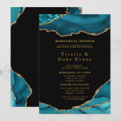 Moderne Blauwgroen en goudgesteente-repetitie Kaart (Voorkant / Achterkant)