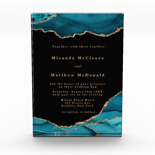 Moderne Blauwgroen en goudgesteente-weddenschap Fotoblokken (Voorkant)