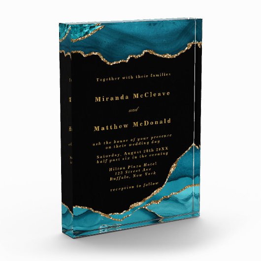 Moderne Blauwgroen en goudgesteente-weddenschap Fotoblokken (Links)