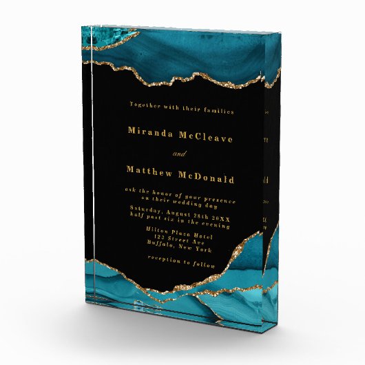 Moderne Blauwgroen en goudgesteente-weddenschap Fotoblokken (Rechts)