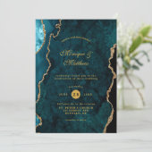 Moderne Blauwgroen en goudgetijdenweddenschap Invi Kaart (Staand voorkant)