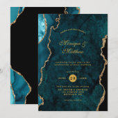 Moderne Blauwgroen en goudgetijdenweddenschap Invi Kaart (Voorkant / Achterkant)