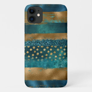 Moderne blauwgroen en goudpenseelstreken Case-Mate iPhone case