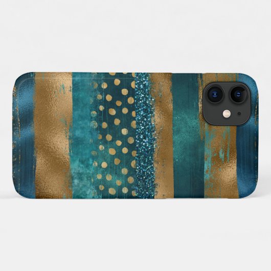 Moderne blauwgroen en goudpenseelstreken Case-Mate iPhone case (Achterkant (horizontaal))