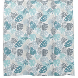 Moderne Blauwgroen en grijze bladeren Douchegordij Douchegordijn